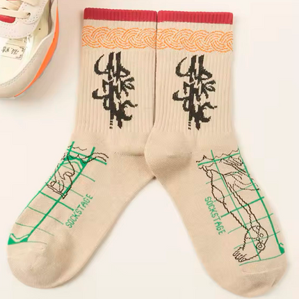 Medias estampado letras Chinas Negro